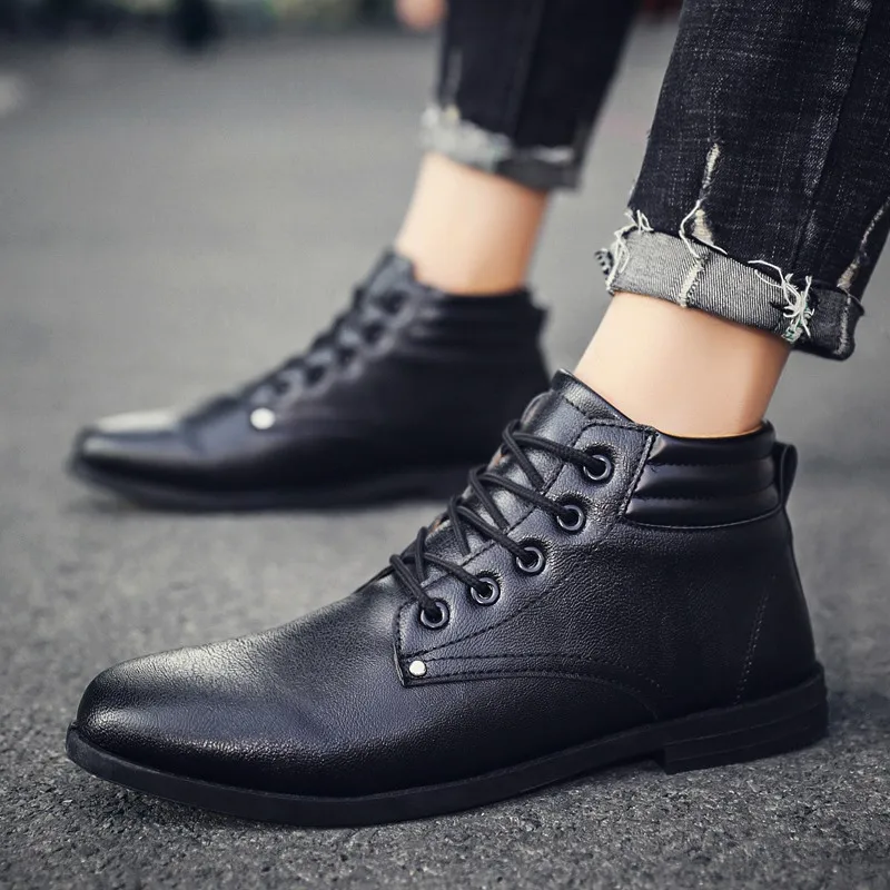 

Winter arm Men Youth Casual Footwear Black Pu Leather Men Shoes High Top Casual Shoes For Men Comfortable Walking Shoes Mens