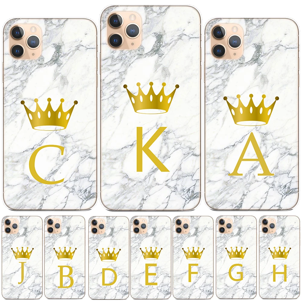 custom letter customized initial marble crown case for coque iphone 11 pro max x xs max xr 6s 6 7 8 plus silicone phone cover free global shipping