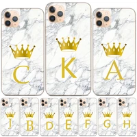 Custom Letter Customized initial Marble Crown Case For Coque iPhone Pro Max Max Plus Silicone Phone Cover
