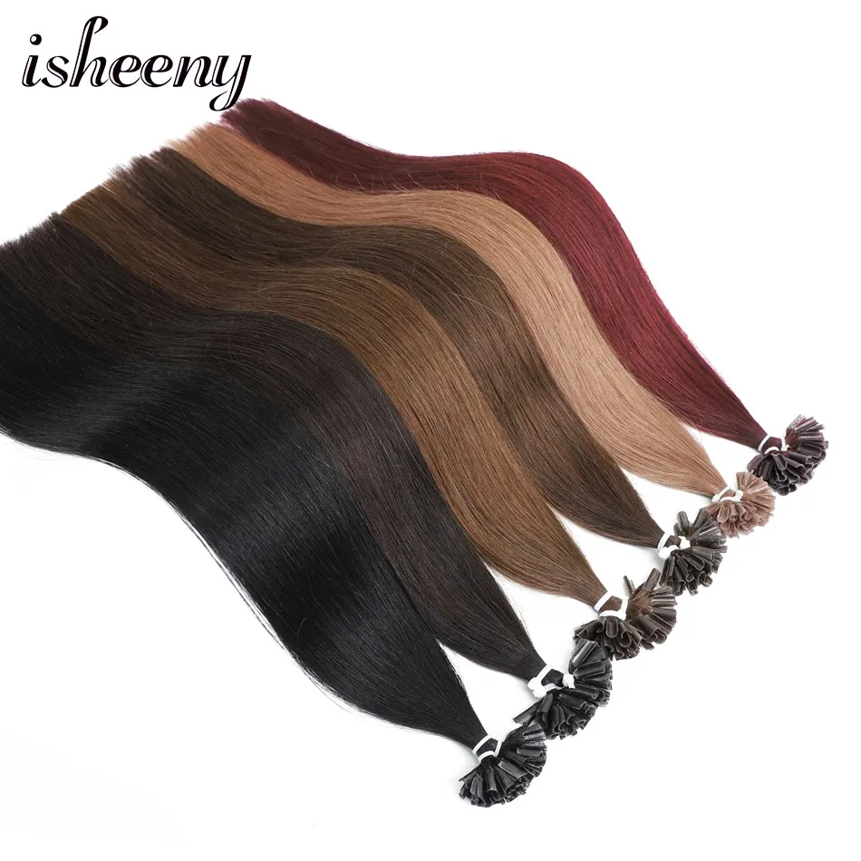Isheeny 1" 18" 2" Remy fusion волосы для наращивания прямые 25 прядей для ногтей u-образные человеческие волосы 11 цветов