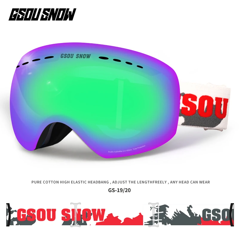 GSOU SNOW Ski Goggles Double Layers UV400 Anti-fog Big Ski Glasses Men Women Snowboarding Skiing Goggles With Packet - Цвет: 013