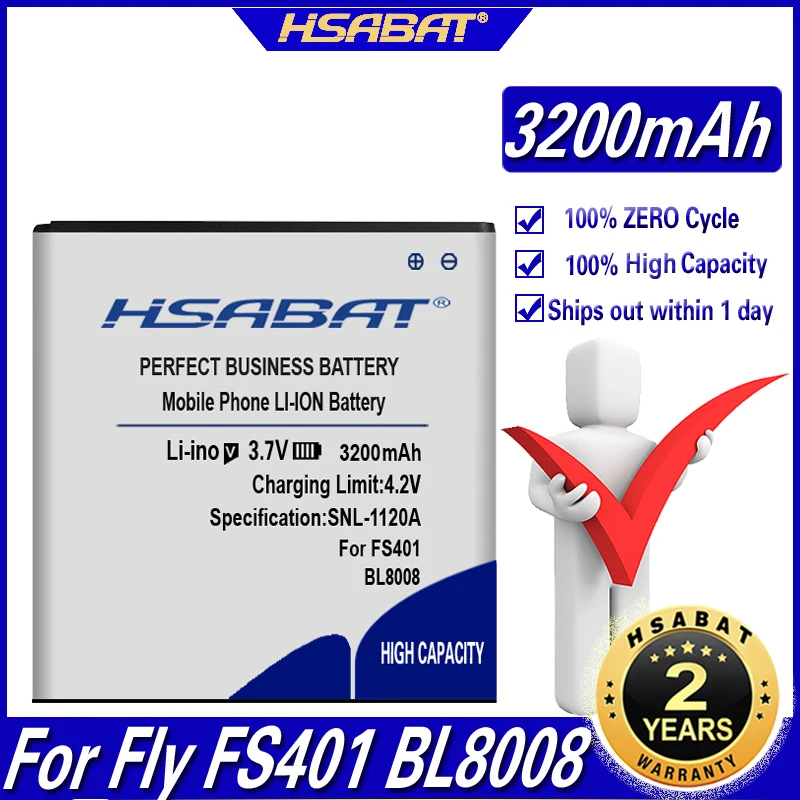 Аккумулятор HSABAT BL8008 на 3200 мАч для Fly FS401|battery for|battery for fly1800mah battery |