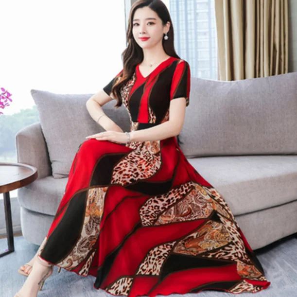 Женское шифоновое платье с цветочным принтом длинное в богемном стиле V-образным