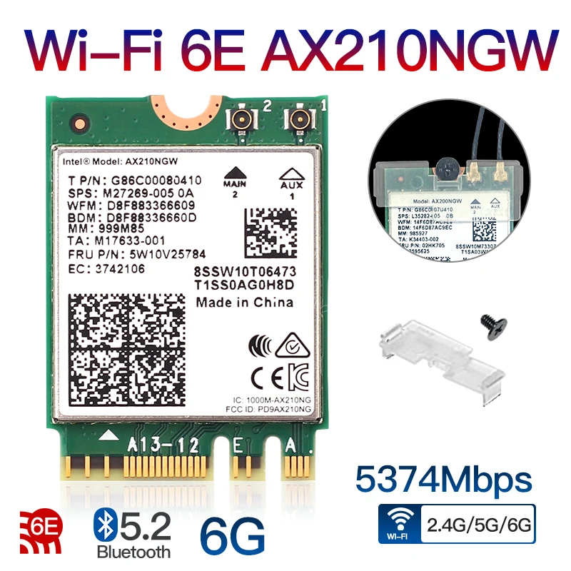 

Dual Band Intel AX210 Wireless AX210NGW 2.4Gbps 802.11AX Wireless Wi-Fi 6 AX200 For Intel 8265NGW/9260AC M.2 NGFF Wlan WiFi Card