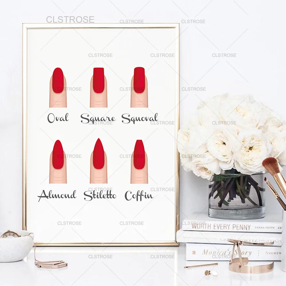 

Canvas Painting Nail Shapes Beauty Salon Fashion Poster and Print Makeup Nail Gifts Nail Type Guide Art Canvas Painting Pictures