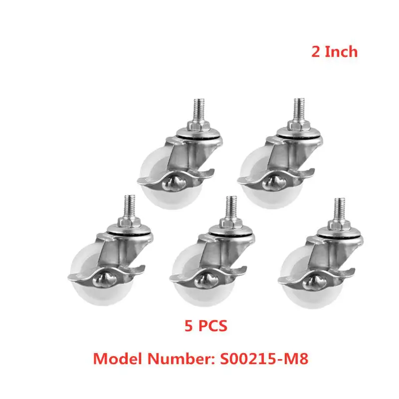 

5 Pcs/Lot Casters 2 Inch m8 Screw With Brake Wheel Light White Pp Wear-resistant Universal Roller Supermarket Shelf