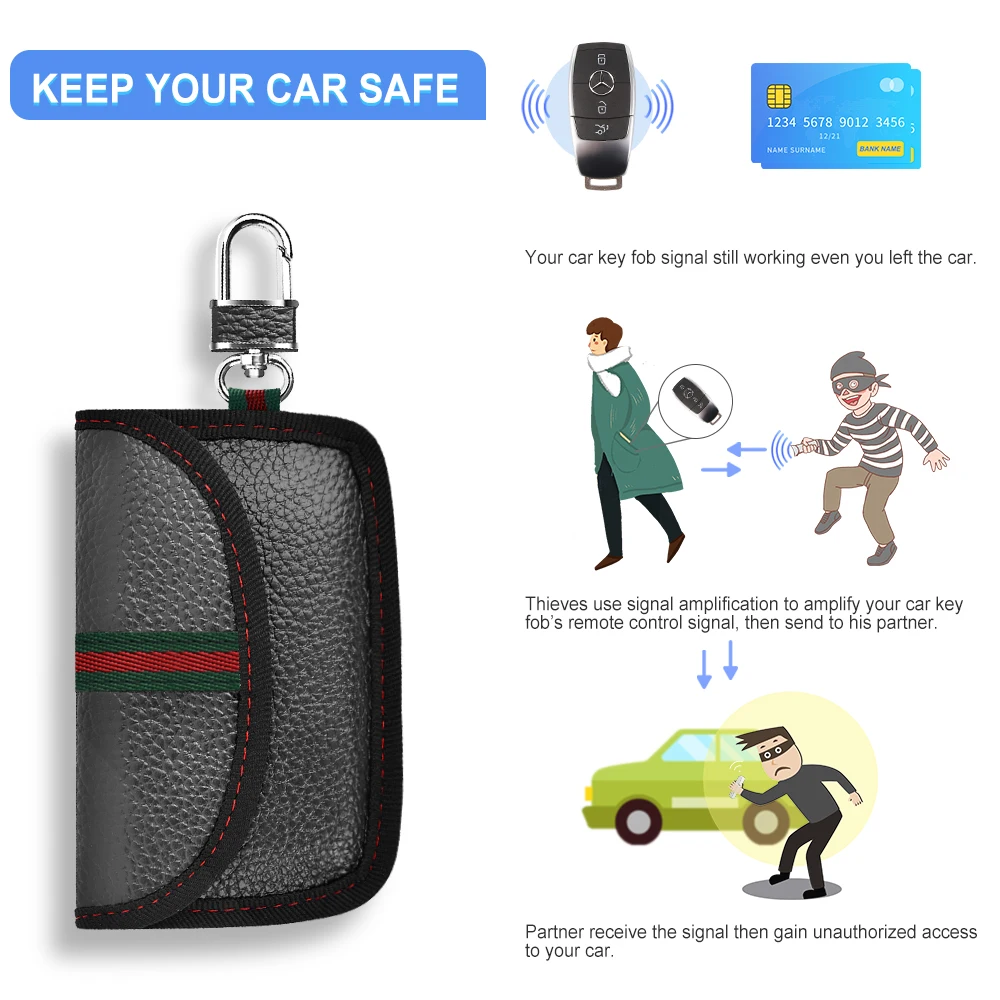 Кожаный Автомобильный ключ сумка чехол Фарадея универсальный держатель молния