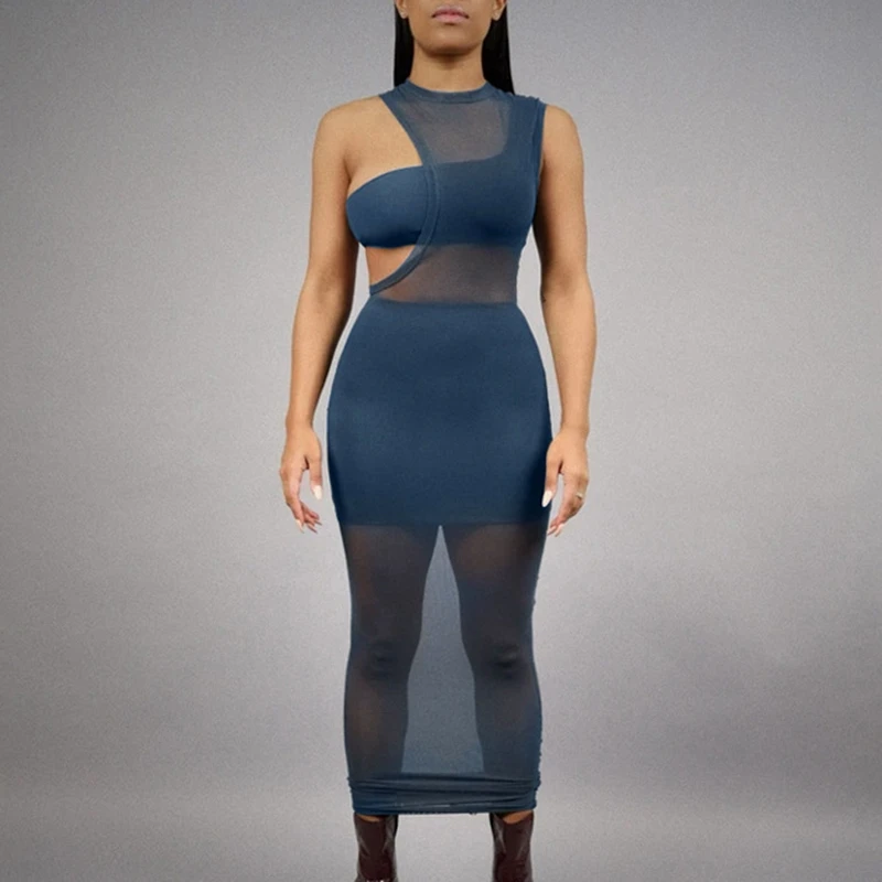 

Sleeveless Mesh Patchwork Dress 3 Pieces Summer Women Fashion Streetwear Outfits Club Wear
