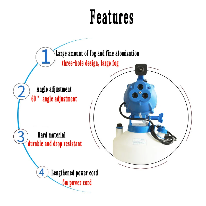Электрический генератор тумана ULV 3 сопла 4 л 110 В вилка стандарта США 1200 Вт