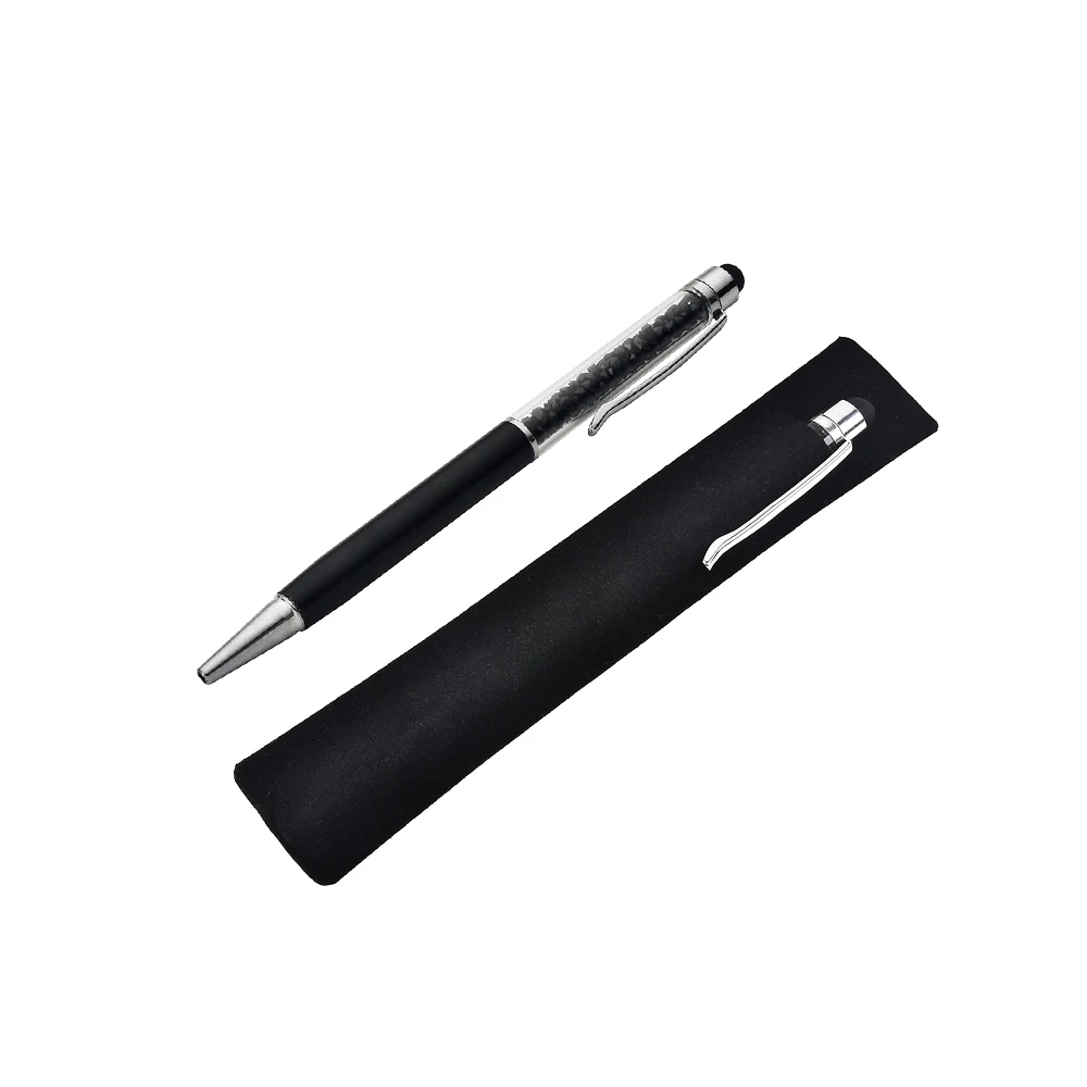 Black With Bag 10 шт. персонализированный гравированный Кристалл бриллиант металлические шариковые ручки стилусы для сенсорных экранов свадебный подарок для предродовой вечеринки - Color: Black With Bag