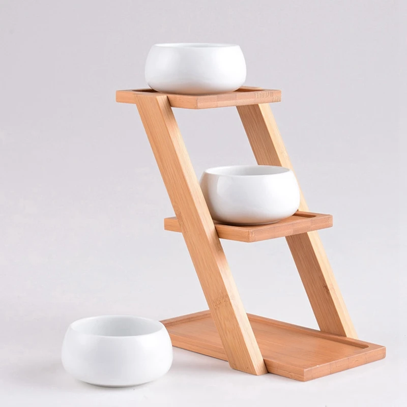 Суккулентная плантатор бамбук растение стенд полка вмещает 3 цветочный горшок