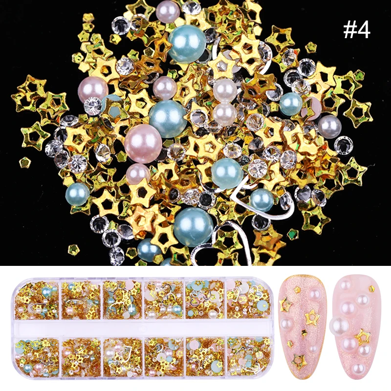 Pattern 29 12 Маникюр для ногтей сетка Стразы Жемчуг Бусины Заклепки Красочные ультратонкие плоские сзади смешанные размеры капли воды 3d-украшения для ногтей - Цвет: Pattern 29