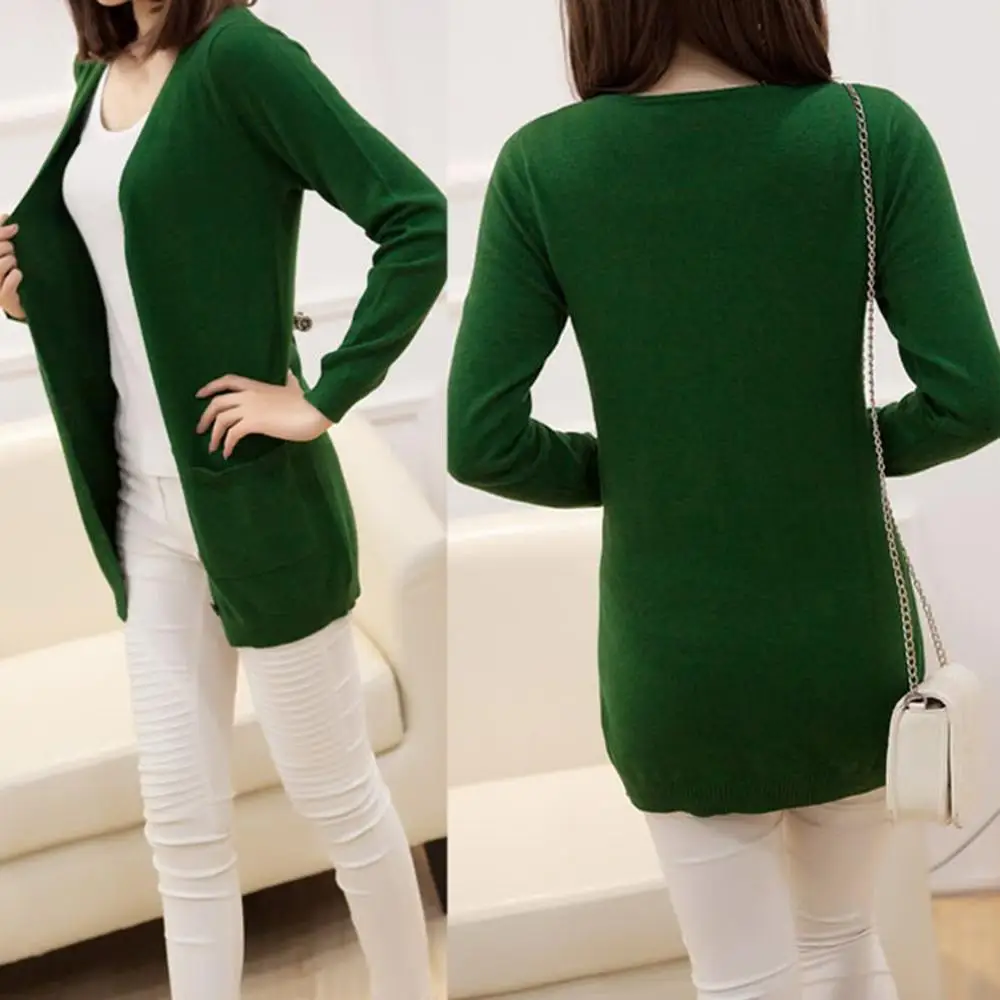 Женский Теплый однотонный кардиган с пуговицами размера плюс тонкое трикотажное