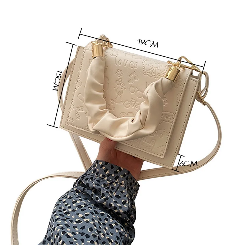 

Summer Pleated Small PU Leather Shoulder Bags For Women Leisure Armpit Bag Handbags Female Travel Totes Fashion Cloud Bags 2021