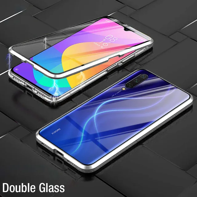 Sliver Магнитный флип-чехол для Xiao mi 9 mi 9se 9 se Lite 9Lite светильник A3 металлическая рамка, двустороннее стекло 360 ° полное покрытие mi Note 10 Pro - Цвет: Sliver