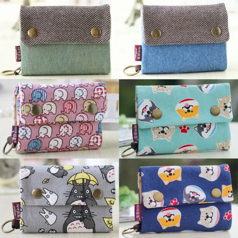 Короткий кошелек для женщин и девушек милый бумажник из хлопка с рисунком
