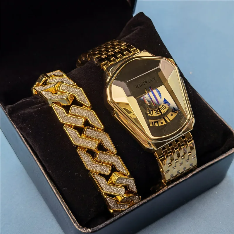

Hoursly Men's Watch Bracelet Set Male Locomotive Watch 30 Meters Waterproof Men's Quartz Watch Box