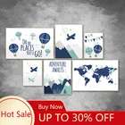 Настенная живопись, плакат, самолет, воздушный шар, Карта мира, скандинавские плакаты и принты, настенные картины для декора детской комнаты