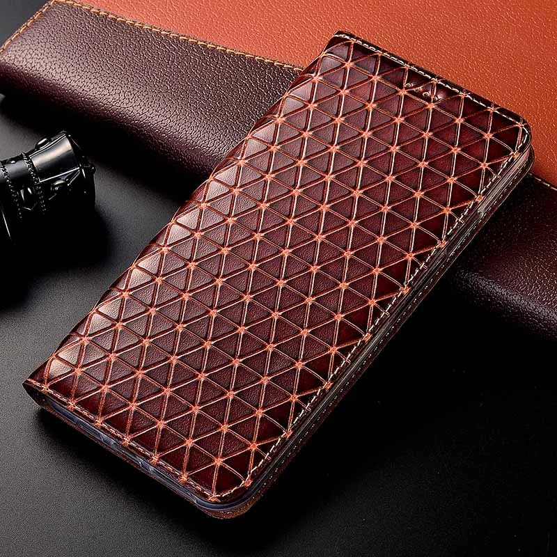 

Grid Pattern Natural Genuine Leather Magnet Flip Case For XiaoMi Mi 5 5C 5S 6 5x 6x A1 A2 A3 8 9 SE 9T 10 CC9 CC9E Plus Lite Pro