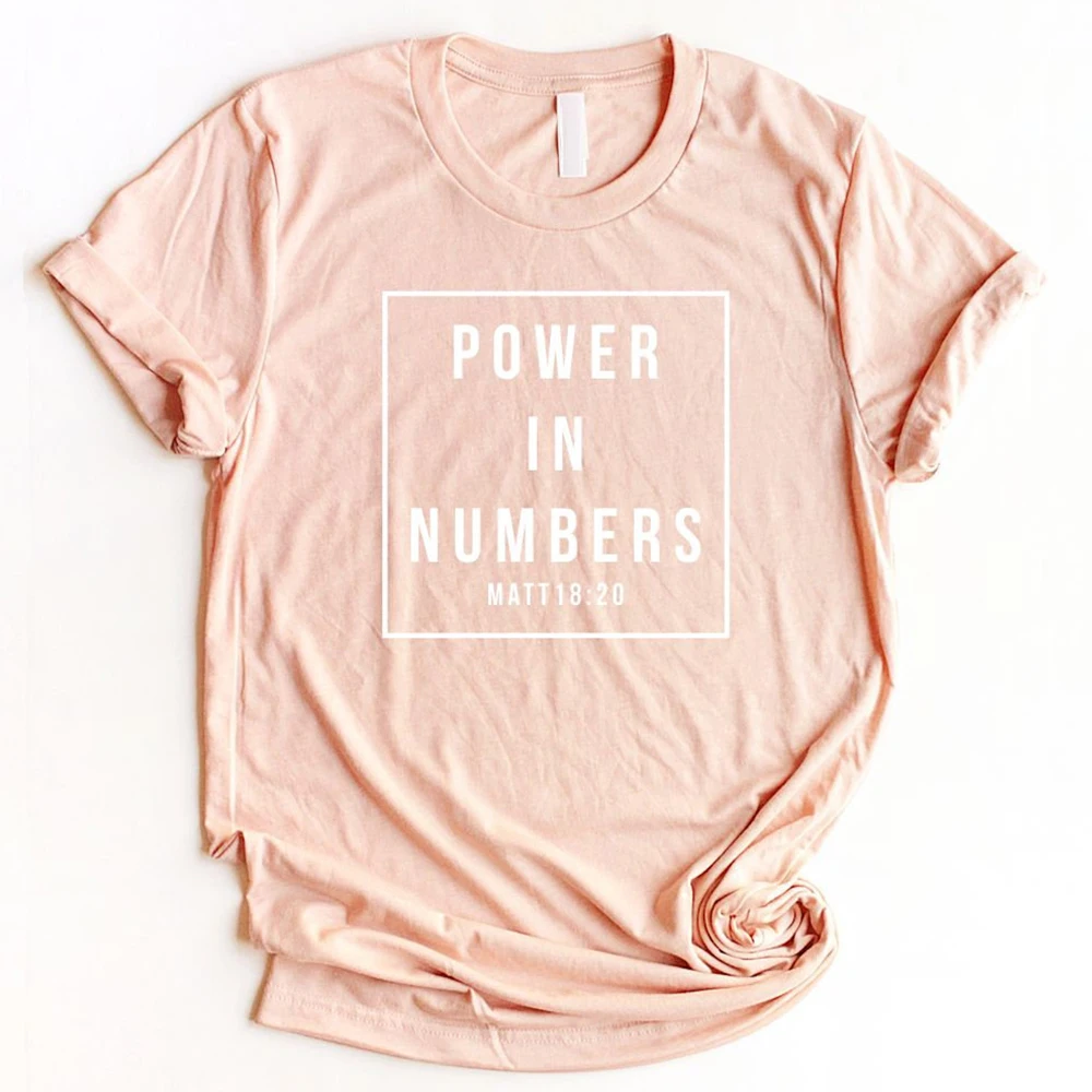 Женская футболка с коротким рукавом Power In Numbers Matt 18:20 90s модная из хлопка топы