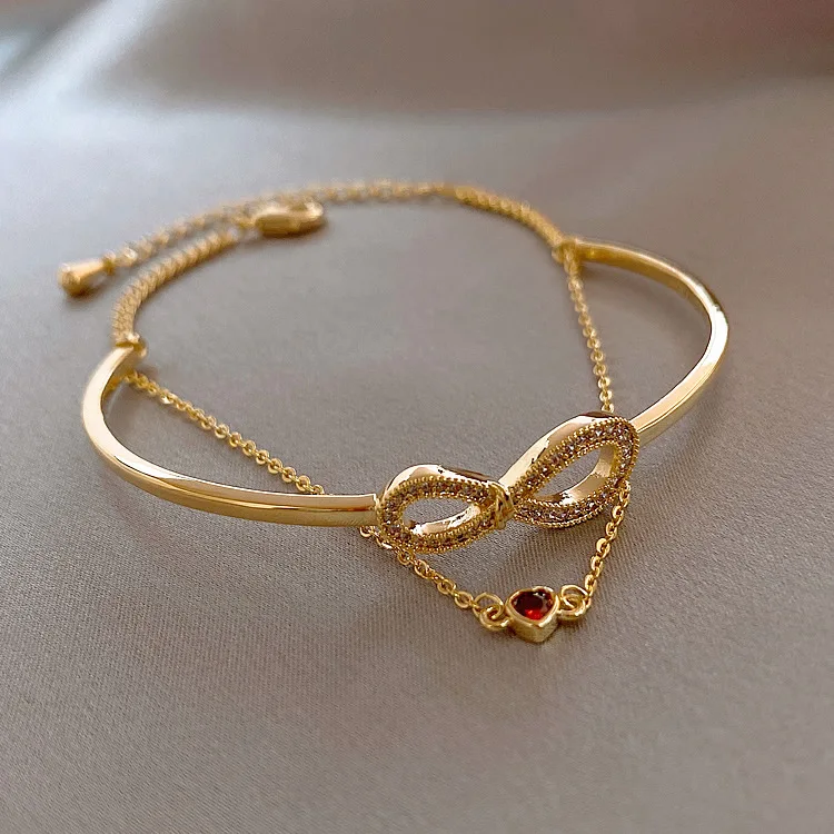

Micro-inlaid Bow Bracelet 8 Word Red Diamond Bracelet Female Korean Fashion Design Sense Student Girlfriends Jewelry Gift