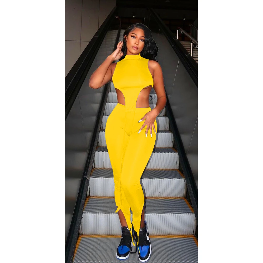 

[w8169] European and American spring summer women's high elastic sleeveless lace up top trousers sexy two-piece set wholesale