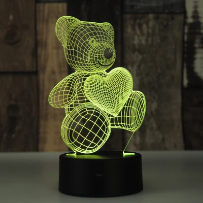 3d Медведь покер 7 цветов Светодиодные ночные лампы для детей сенсорный