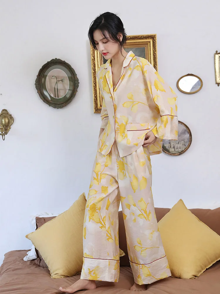 Пижама женская свободная, большого размера, шелковые брюки с длинным рукавом и принтом, можно носить от AliExpress RU&CIS NEW