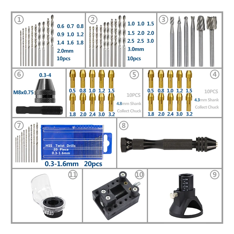 Engraver Abrasive Tools Accessories Rotary Power Tool Set with Twist Drill Bit Mini Chucks Adapter For Dremel | Инструменты