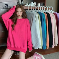 plus size women hoodies casual loose pullovers autumn thin solid color streetwear long sleeve candy color couple sweatshirt 2021