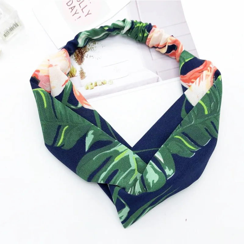 Navy Blue Женские летние богемные повязки для волос с принтом повязки на голову Ретро тюрбан с узлом банданы повязка на голову аксессуары для волос головной убор - Цвет: Navy Blue
