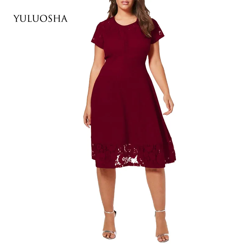 YULUOSHA модное Черное вечернее платье с круглым вырезом кружевное для вечеринки