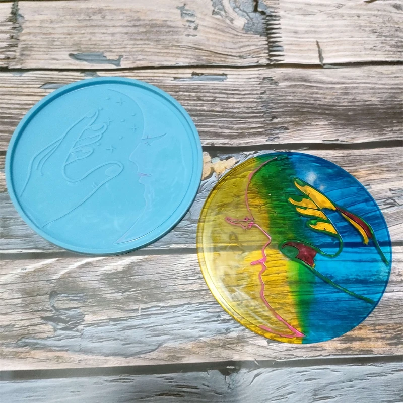 

Epoxy Resin Coaster Mold Finger Moon Tray Silicone Concrete Mould Handmade Family Gathering Tea Coaster Home Decor