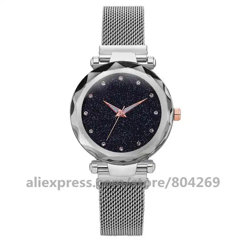 silver black Модные женские Красочные Стразы сплав кварцевые звездное небо наручные часы простые звезды Lazy Lady Часы - Цвет: silver black