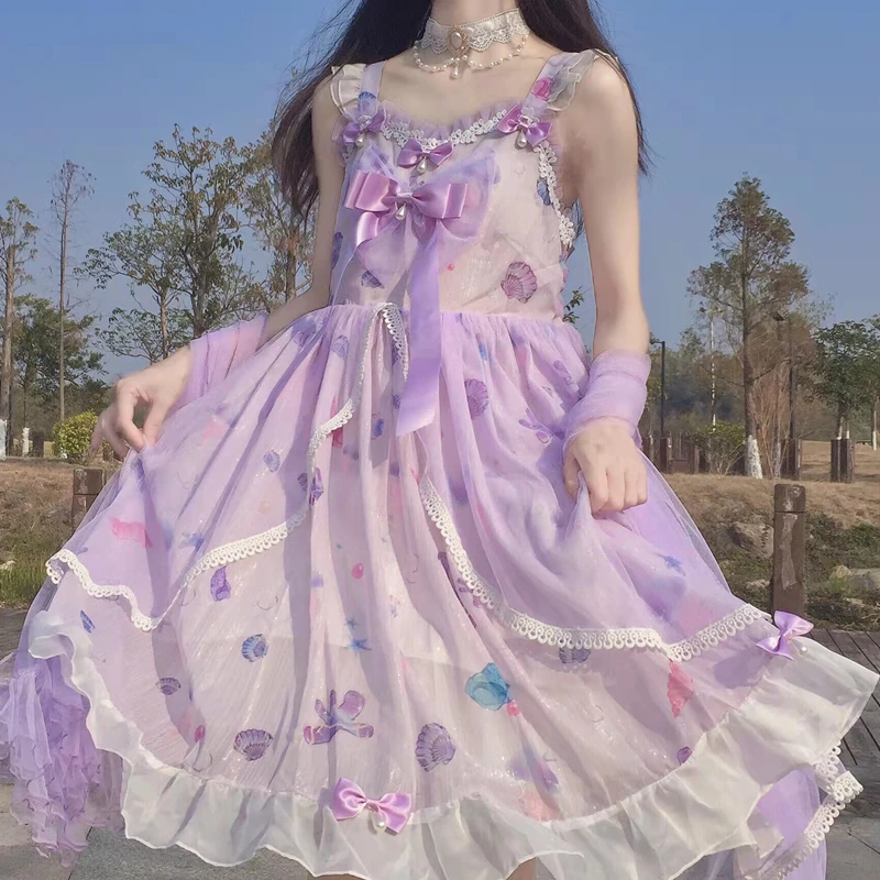 

Original Girly LolitaSummer Super Fairy Mesh JSK Large Skirt Strap Dress Women's Shawl kawaii clothing gothic lolita dress
