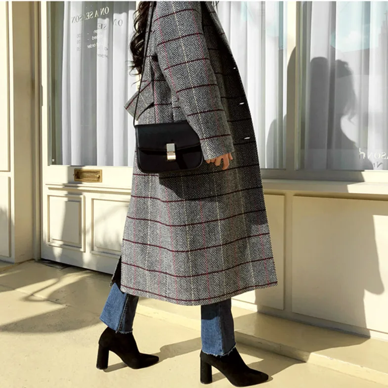 Женское твидовое пальто до колена с воротником-стойкой | Женская одежда