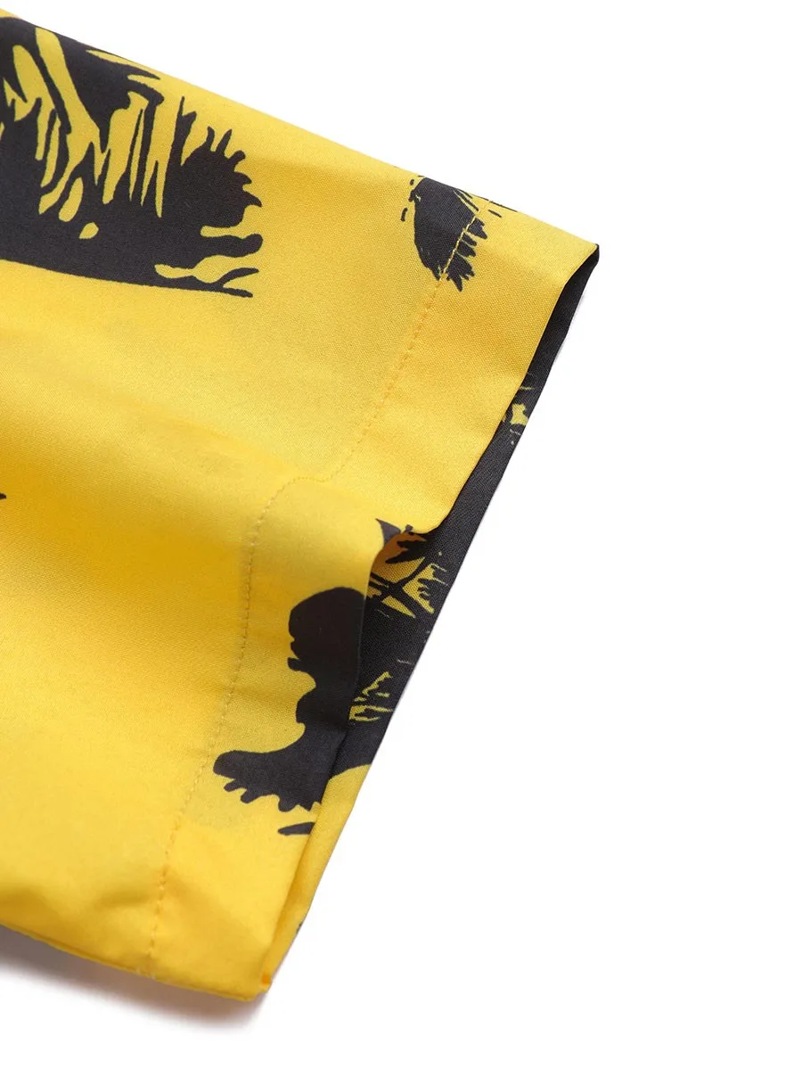 Гавайская желтая Мужская рубашка с лацканами летняя Классическая короткими