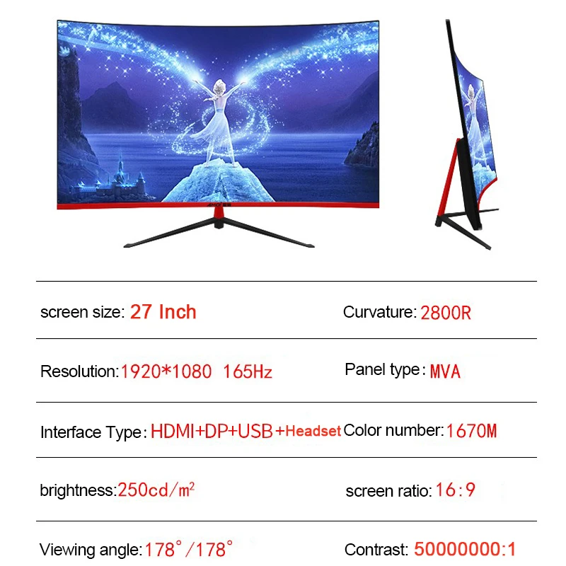 Монитор СВЕТОДИОДНЫЙ Amoi 27 дюймов 165 Гц 1MS 1080P изогнутый HDMI/VGA|Мониторы| |