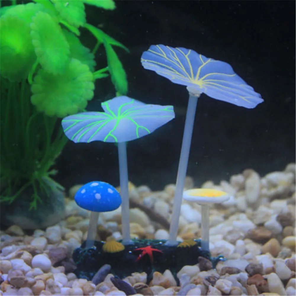 C-fake mushroom 11 листьев силиконовые светящиеся искусственные растения для аквариума аквариумные коралловые растения Декорации для аквариума аквариумный Декор Аксессуары - Цвет: C-fake mushroom