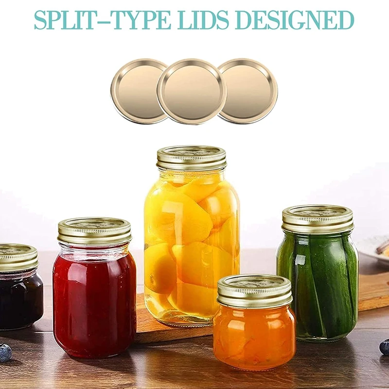 

150Pcs Regular Mouth Canning Lids for Ball, Kerr Jars, Split-Type Metal Mason Jar Lids for Canning(70mm, Gold)