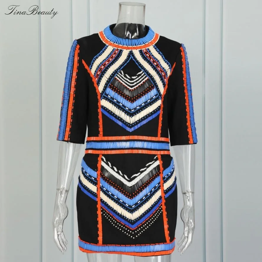 Multi-Color Платье с бусинами и узором Tina beauty Inca - Цвет: Multi-Color