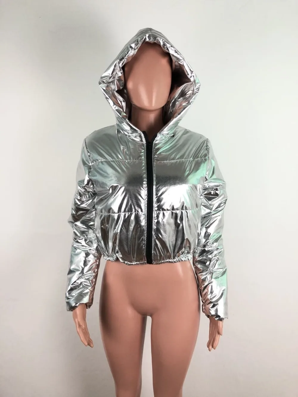 

Zoulv Oversize Padded Thick Parkas Laser Metallic Silver Coat Women Warm Winter Short Coats Fashion Shiny Hooded Cotton Jackets