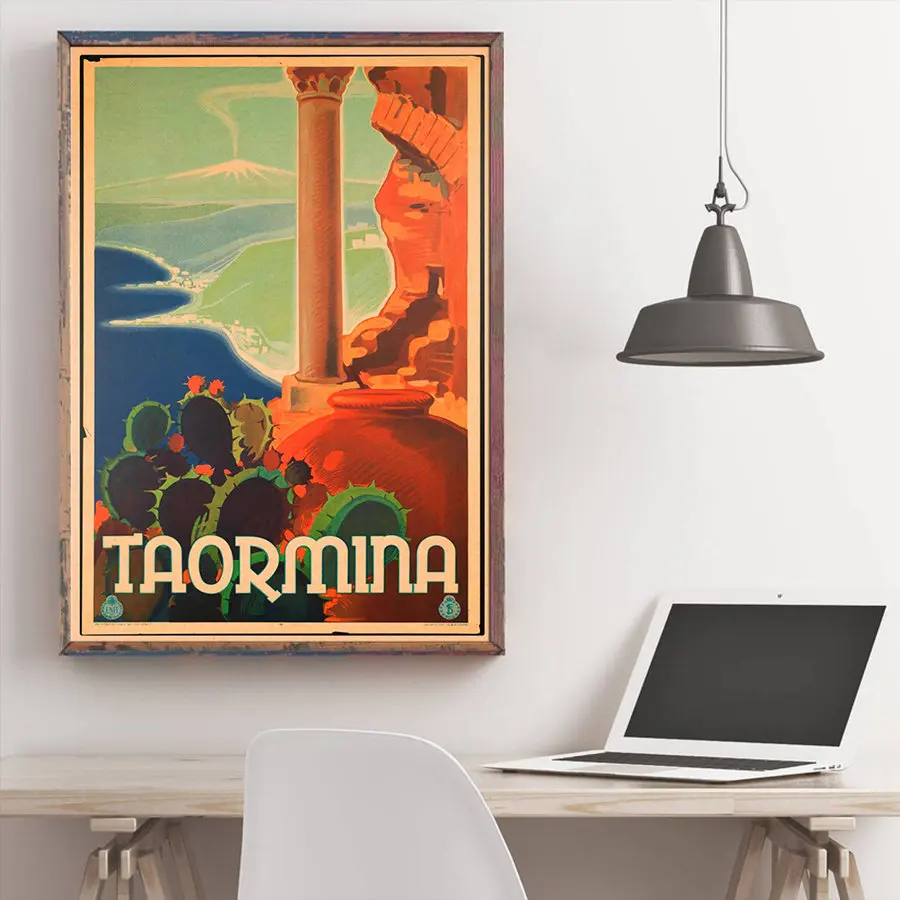 

City Travel Landscape Poster Hand Painted Drawing Wall Art Sticker Vintage Kraft Paper Hotel Living Room Home Decor 42x30cm