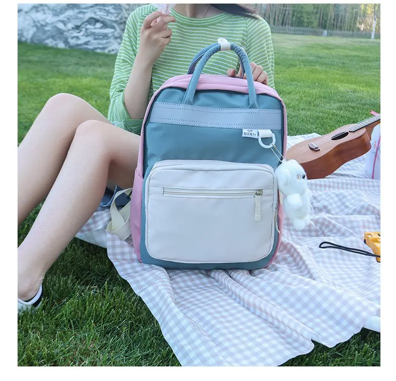 2021 new color contrast fashion ins style student bag backpack