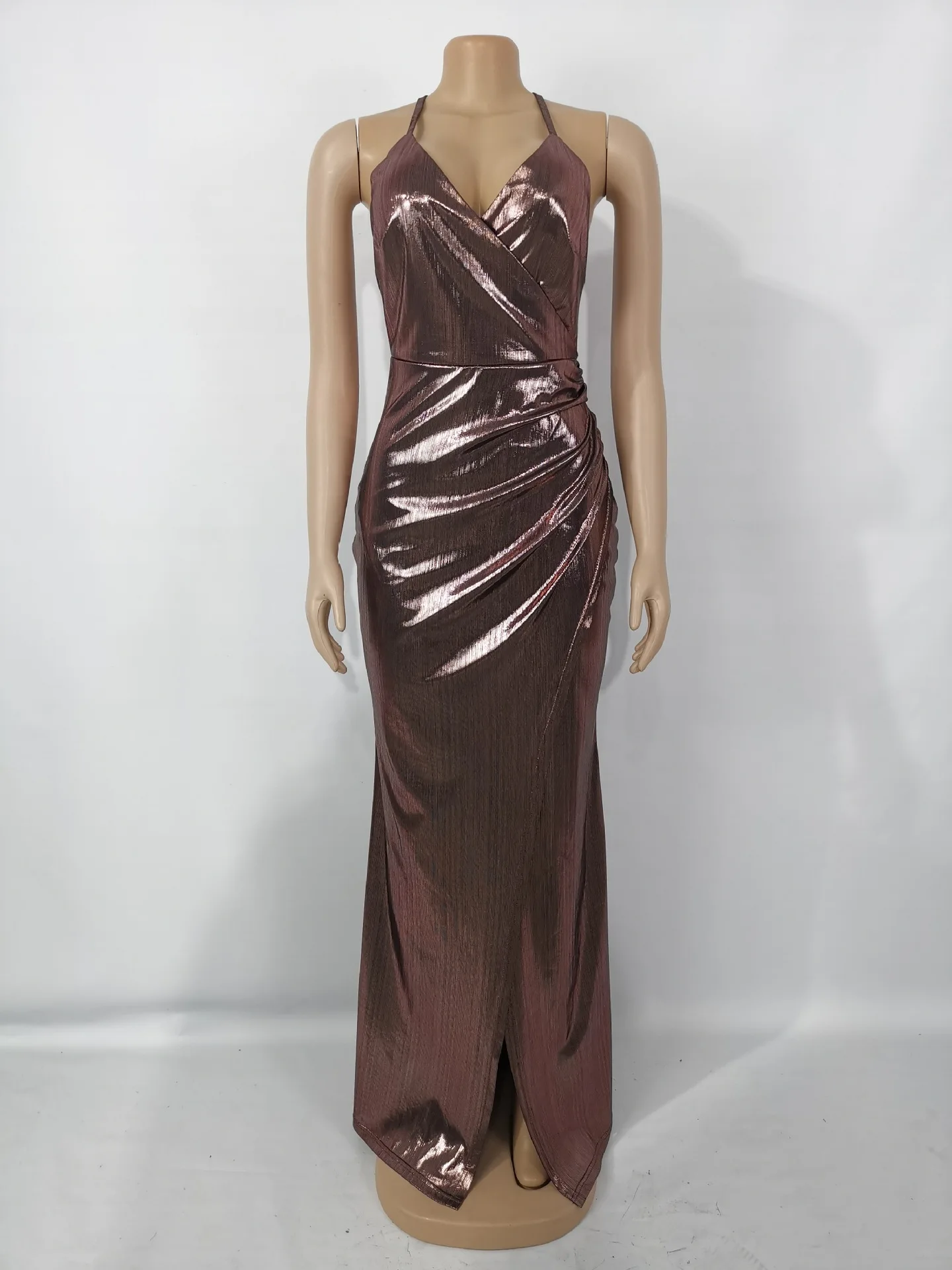 

Plus Size S-5XL African Clothes Women Party Evening Formal Night Club Sexy Backless V Neck Spaghetti Strap Bandage Split Dresses