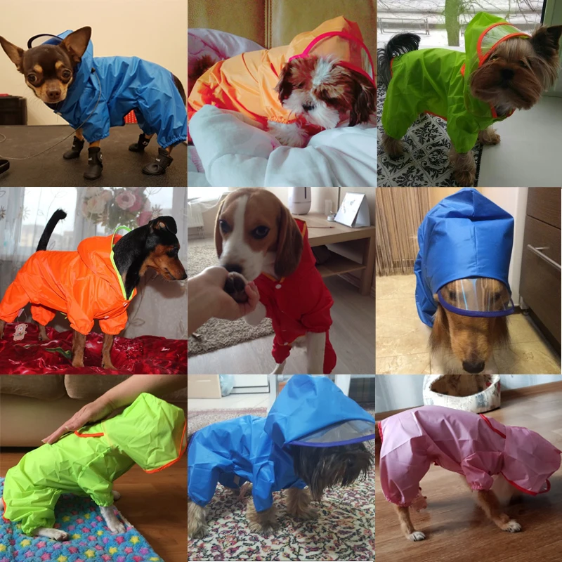 Водонепроницаемый дождевик с капюшоном для маленьких собак 6 цветов|Пальто и