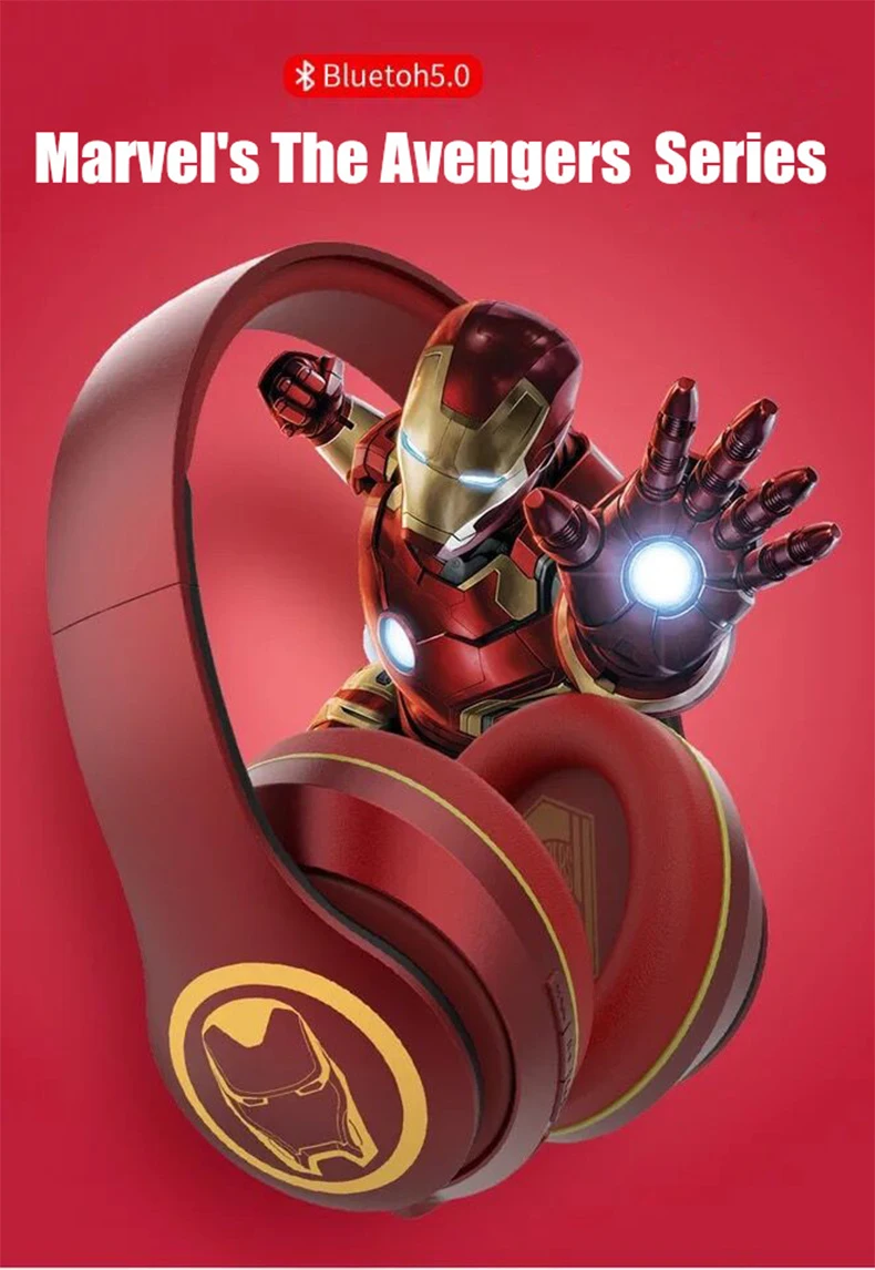 Оригинальные Bluetooth наушники серии Marvel, Мстители, 5,0, Беспроводная складная гарнитура, для бега, Hi-Fi, стерео наушники для ПК, мобильного телефона