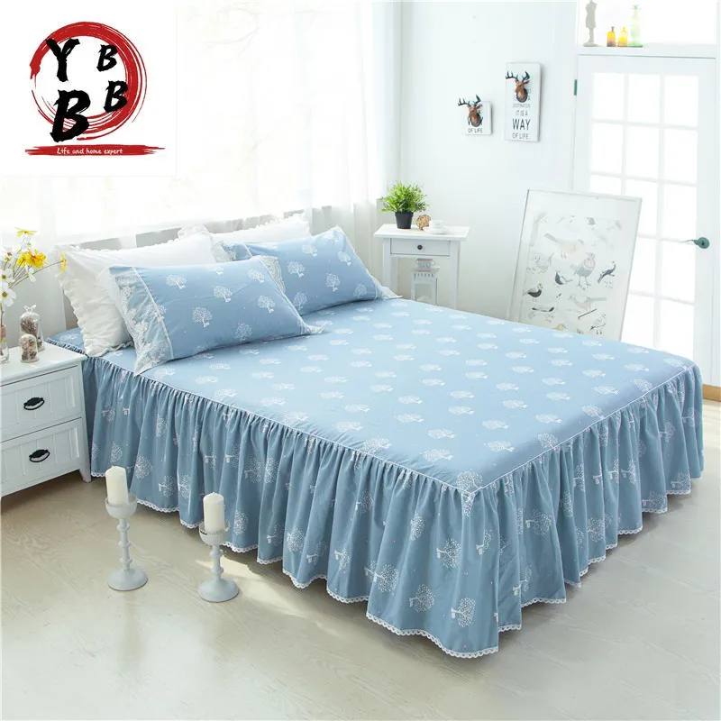 

Luxury blue lace bedding sets 100%cotton twin full queen king size quilt cover bed skirt pillowcase Korean princess Home textile