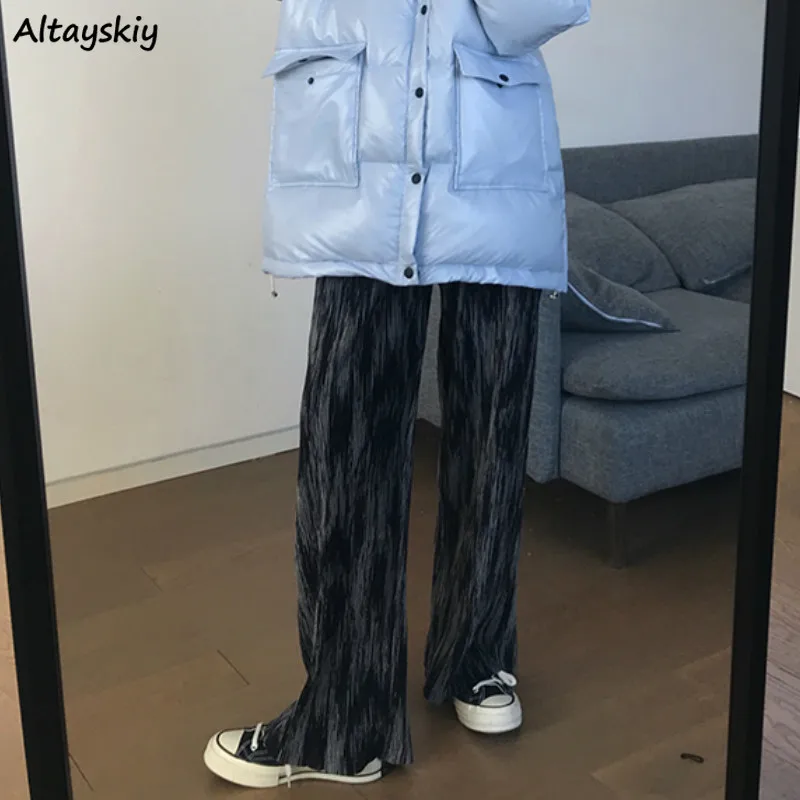 

Wide Leg Pants Women Harajuku Chic Tie Dye Spring Fall Casual Teens High Waisted Trousers All-match BF Style Full-length Ladies