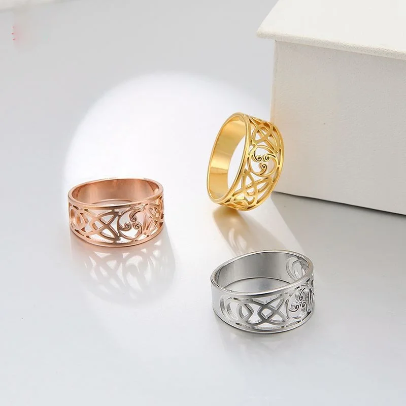 

France Retro Hollow Irish Celtic Knot Ring Stainles Steel Nordic Jewelry for Men Women Supernatural Amulet Accessories Best Gift
